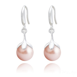Boucles d'Oreilles en Argent et Perle 10mm de Cristal Nacr� Rose Peach