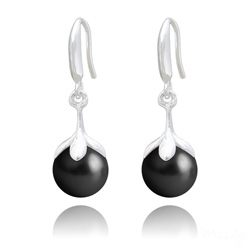 Boucles d'Oreilles en Argent et Perle 10mm de Cristal Nacr� Mystic Black