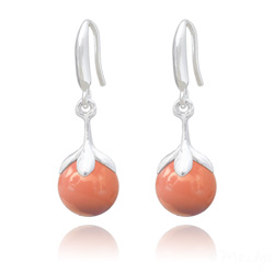 Boucles d'Oreilles en Argent et Perle 10mm de Cristal Nacr� Coral