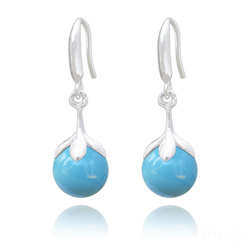Boucles d'Oreilles en Argent et Perle 10mm de Cristal Nacr� Turquoise
