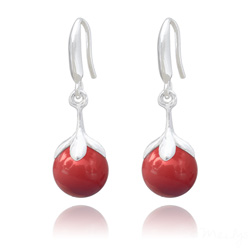 Boucles d'Oreilles en Argent et Perle 10mm de Cristal Nacr� Red Coral