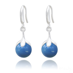 Boucles d'Oreilles en Argent et Perle 10mm de Cristal Nacr� Lapis