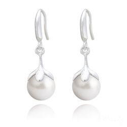 Boucles d'Oreilles en Argent et Perle 10mm de Cristal Nacr� White Pearl