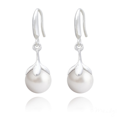 Boucles d'Oreilles en Cristal et Argent Boucles d'Oreilles en Argent et Perle 10mm de Cristal Nacr White Pearl