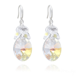 Boucles d'Oreilles Xilion Ovale en Argent et Cristal Aurore Bor�ale