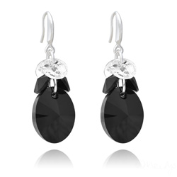 Boucles d'Oreilles Xilion Ovale en Argent et Cristal Jet (Noir)