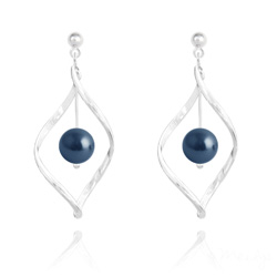 Boucles d'Oreilles Torsade en Argent et Perle Nacr�e Tahitian Look