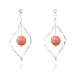 Boucles d'Oreilles Torsade en Argent et Perle Nacr�e Coral