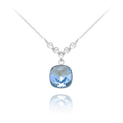 Collier en Cristal et Argent Collier Cushion Cut 12mm en Argent et Cristal Aquamarine
