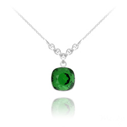 Collier en Cristal et Argent Collier Cushion Cut 12mm en Argent et Cristal Dark Moss Green