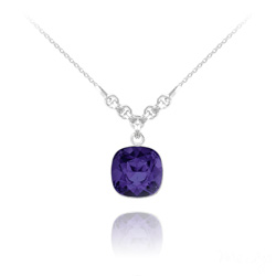 Collier en Cristal et Argent Collier Cushion Cut 12mm en Argent et Cristal Purple Velvet