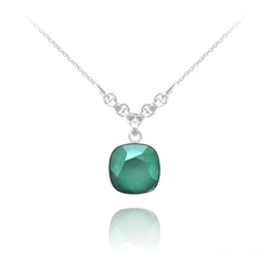Collier Cushion Cut 12mm en Argent et Cristal Royal Green