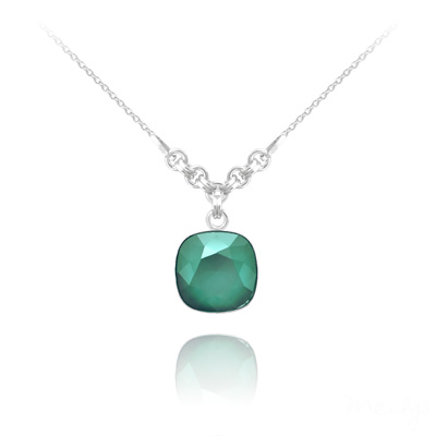 Collier en Cristal et Argent Collier Cushion Cut 12mm en Argent et Cristal Royal Green