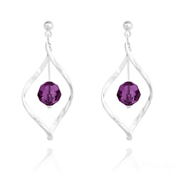 Boucles d'Oreilles Torsade en Argent et Cristal 8MM Am�thyste