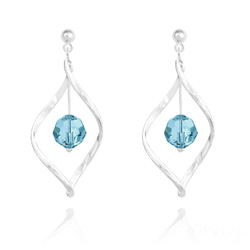 Boucles d'Oreilles Torsade en Argent et Cristal 8MM Bleu
