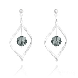 Boucles d'Oreilles Torsade en Argent et Cristal 8MM Black Diamond