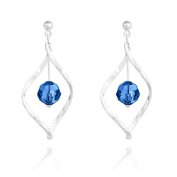 Boucles d'Oreilles Torsade en Argent et Cristal 8MM Capri Blue