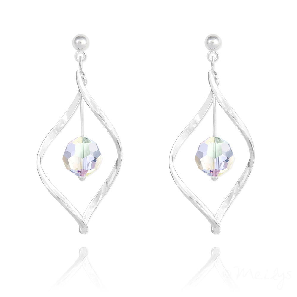 Boucles D'oreilles Clips Vintage Verre Noir Cristal Effet Aurores Boréales - Métal Argenté - Occasion