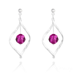 Boucles d'Oreilles Torsade en Argent et Cristal 8MM Fuchsia