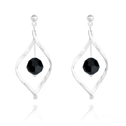 Boucles d'Oreilles Torsade en Argent et Cristal 8MM Jet (Noir)
