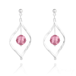 Boucles d'Oreilles Torsade en Argent et Cristal 8MM Light Rose