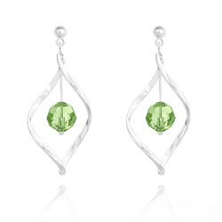 Boucles d'Oreilles Torsade en Argent et Cristal 8MM Vert P�ridot