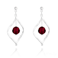 Boucles d'Oreilles Torsade en Argent et Cristal 8MM Rouge Siam