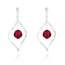 Boucles d'Oreilles Torsade en Argent et Cristal 8MM Rouge Light Siam