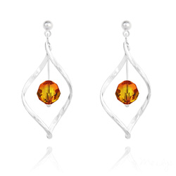 Boucles d'Oreilles Torsade en Argent et Cristal 8MM Fire Opal