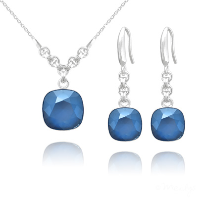 Parure en Cristal et Argent Parure Cushion Cut 10mm/12mm en Argent et Cristal Royal Blue