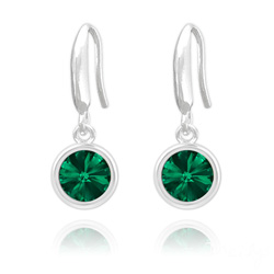 Boucles d'Oreilles Rivoli 6mm en Argent et Cristal Emeraude