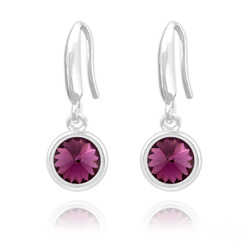 Boucles d'Oreilles Rivoli 6mm en Argent et Cristal Am�thyste