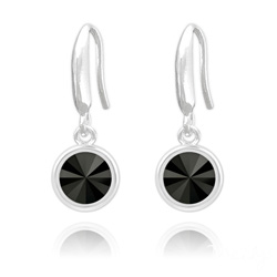 Boucles d'Oreilles Rivoli 6mm en Argent et Cristal Jet (Noir)