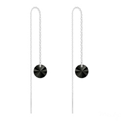 Cha�nes d'Oreilles Rivoli 8mm en Argent et Cristal Jet (Noir)