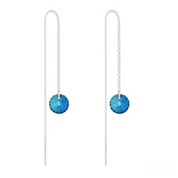 Cha�nes d'Oreilles Rivoli 8mm en Argent et Cristal Bleu Bermude