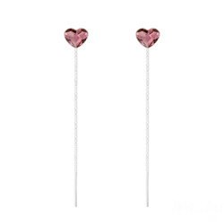 Cha�nes d'Oreilles Coeur 6mm en Argent et Cristal Antique Pink