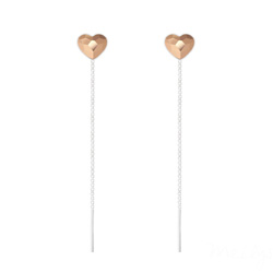 Cha�nes d'Oreilles Coeur 6mm en Argent et Cristal Rose Gold
