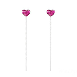 Cha�nes d'Oreilles Coeur 6mm en Argent et Cristal Fuchsia