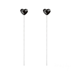Cha�nes d'Oreilles Coeur 6mm en Argent et Cristal Jet (Noir)