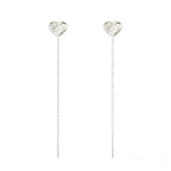 Cha�nes d'Oreilles Coeur 6mm en Argent et Cristal Blanc