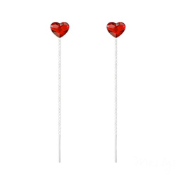 Cha�nes d'Oreilles Coeur 6mm en Argent et Cristal Rouge Light Siam