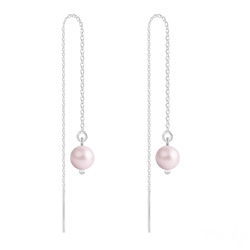 Chanes d'Oreilles Perles 6mm en Argent et Cristal Nacr Pastel Rose