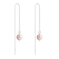 Chanes d'Oreilles Perles 6mm en Argent et Cristal Nacr Rose Peach