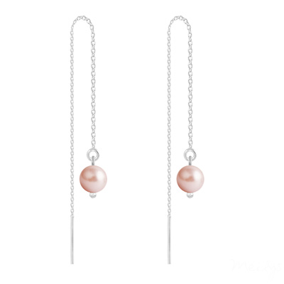 Boucles d'Oreilles en Cristal et Argent Chanes d'Oreilles Perles 6mm en Argent et Cristal Nacr Rose Peach