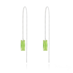 Cha�nes d'Oreilles Queen Baguette en Argent et Cristal Vert P�ridot