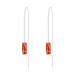 Cha�nes d'Oreilles Queen Baguette en Argent et Cristal Red Magma
