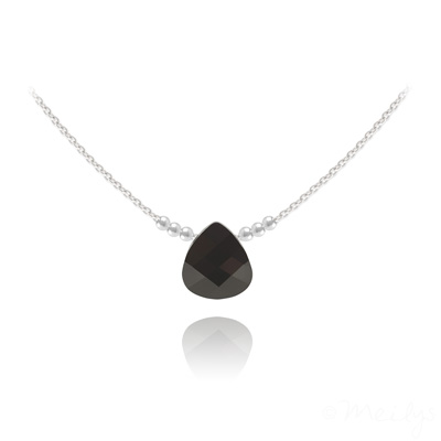 Collier en Cristal et Argent Collier Ras de Cou Goutte 11MM en Argent et Cristal Jet (Noir)