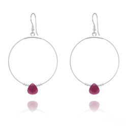 Cr�oles 45mm Goutte en Argent et Cristal  Ruby