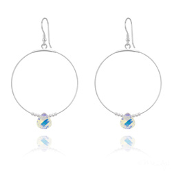 Cr�oles 45mm Goutte en Argent et Cristal  Aurore Bor�ale