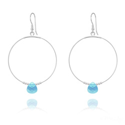 Cr�oles 45mm Goutte en Argent et Cristal  Bleu